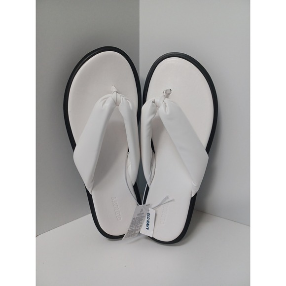 Old Navy Shoes - Women's Thong Platform Flip Flops Sandals Bone‎ White w/Black Soles, Size 9 NWT